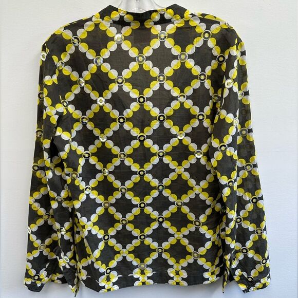 Tory Burch Geometric Multi-color sequined Blouse Long Sleeve Scoop Neck Size 10 - Picture 8 of 11